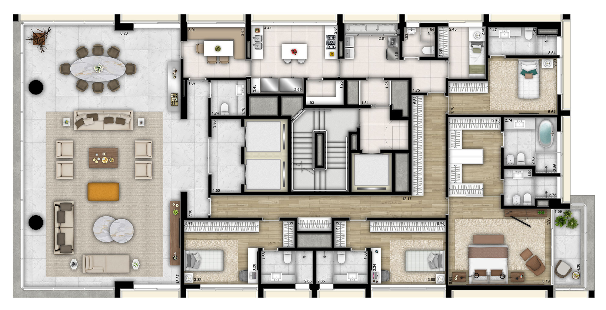 Planta Tipo - 358m² (4 Suítes)